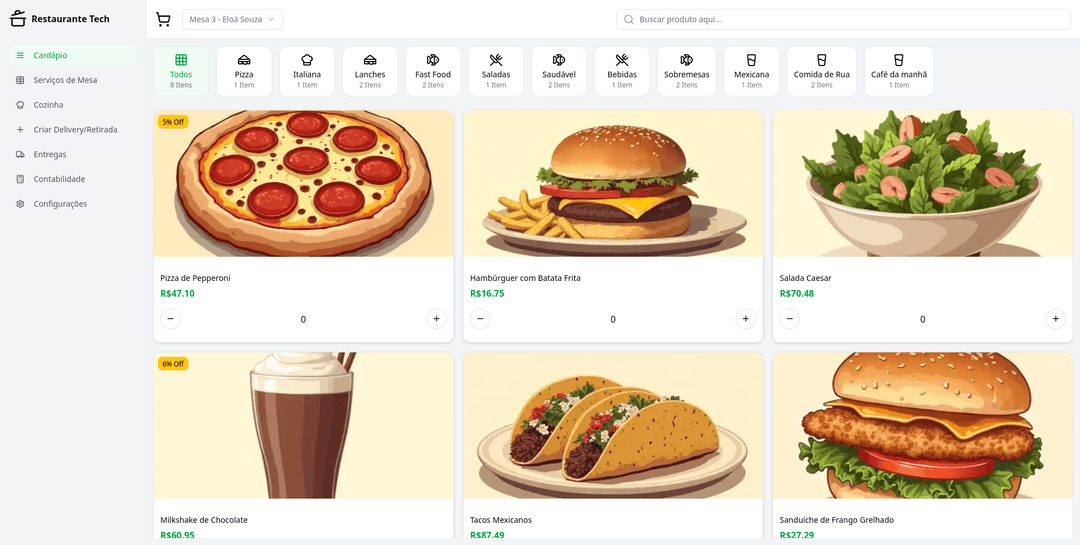 Screenshot do Restaurante Tech