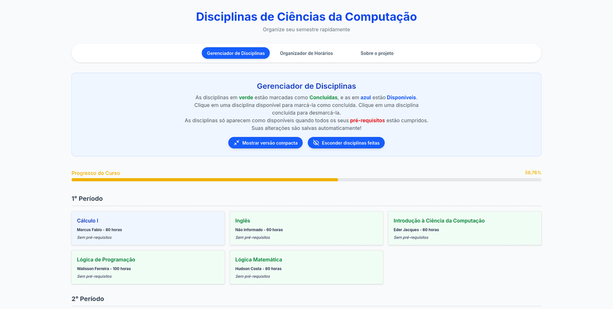 Screenshot do Organizador de Disciplinas