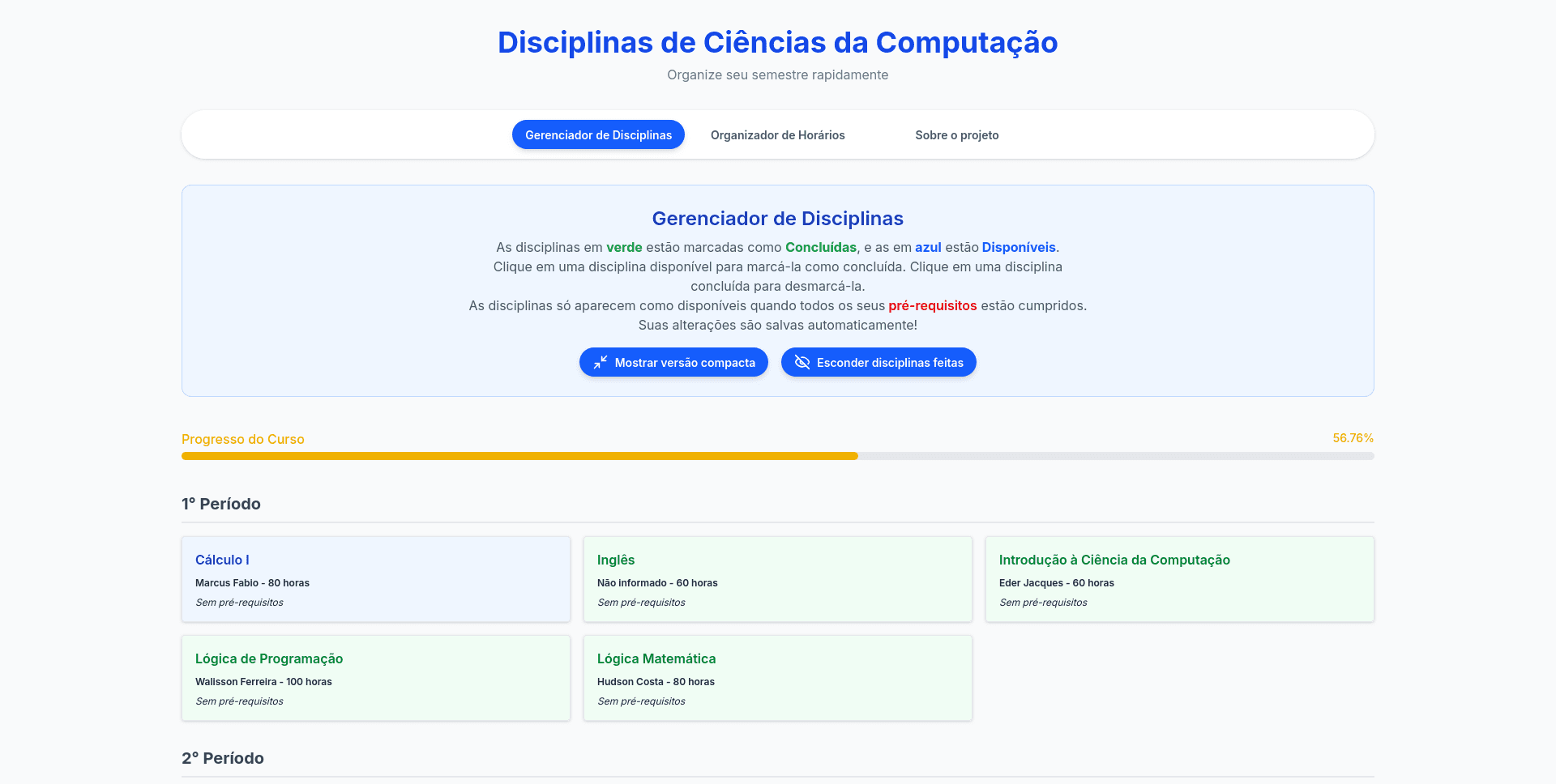 Organizador de Disciplinas